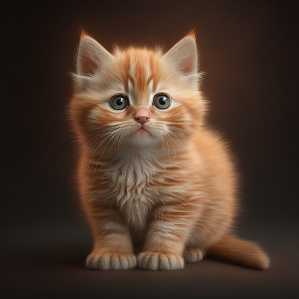 Midjourney prompts exemple commandes Petit chaton roux mignon adorable éclairé en studio